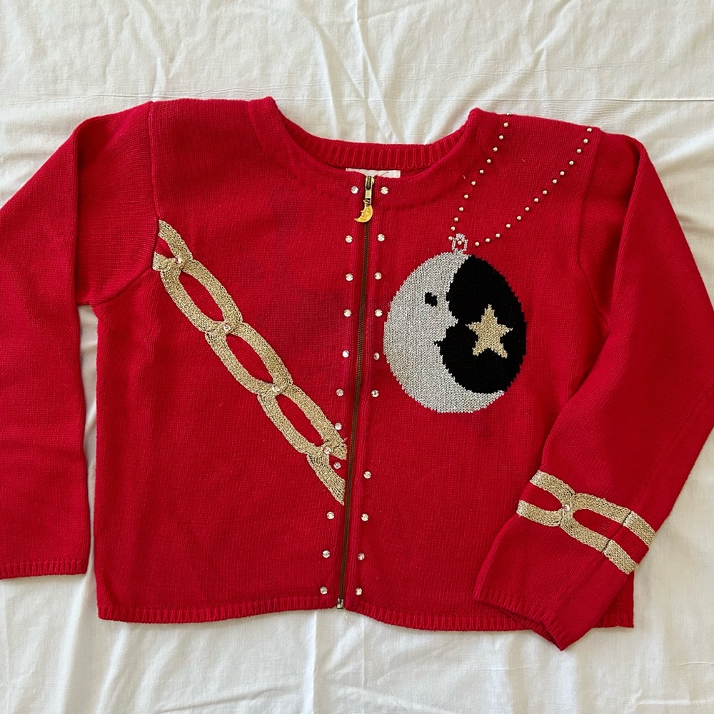 Red Holiday Zip Sweater